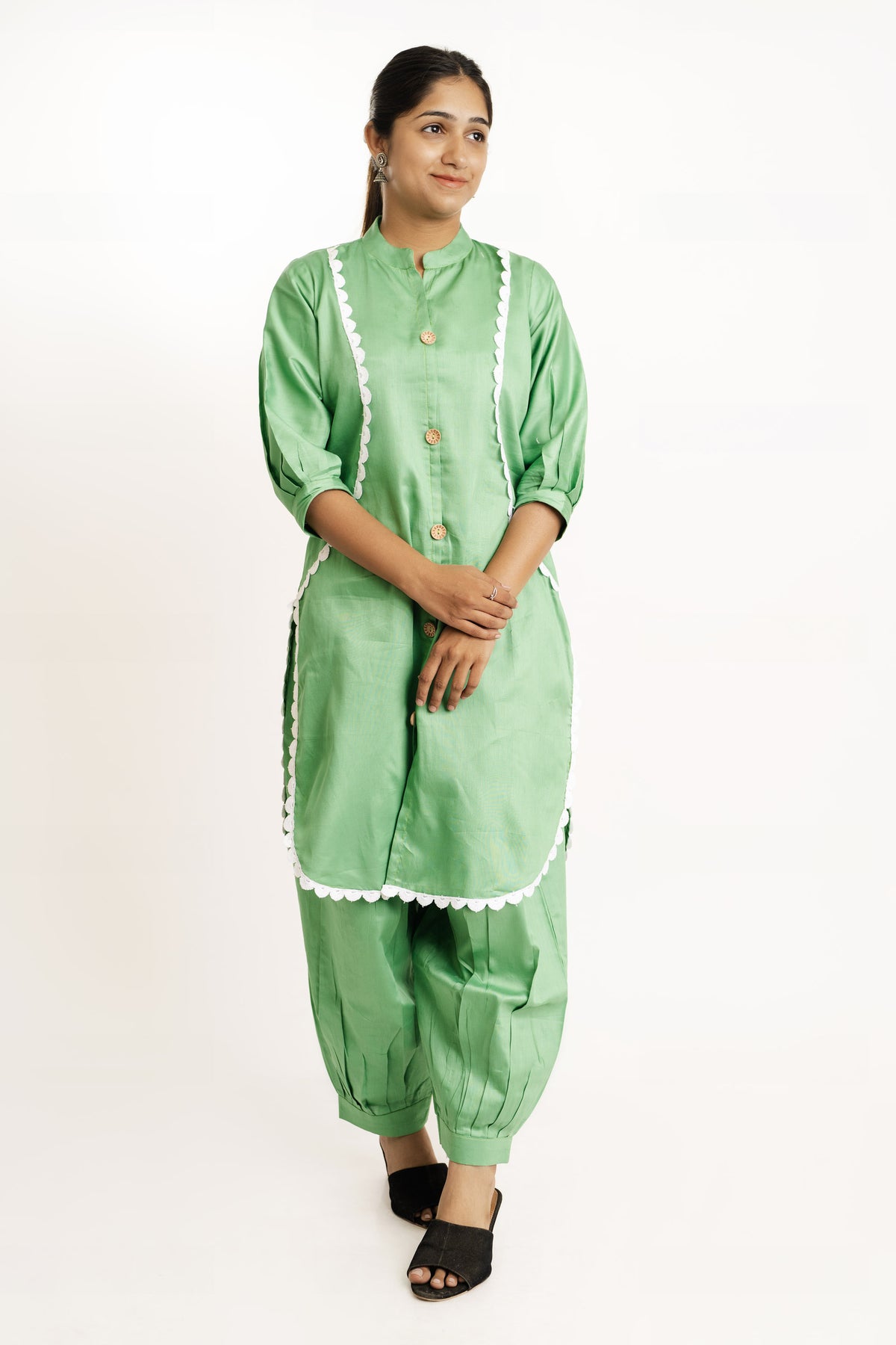 Light Green Jam Cotton 3/4 Sleeves Co-Ord Set