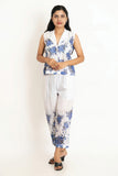 White Blue Chikan Co-Ord Set