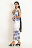 White Blue Chikan Co-Ord Set