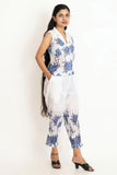 White Blue Chikan Co-Ord Set