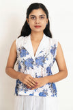 White Blue Chikan Co-Ord Set