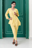 Lemon Yellow Italic Silk 3/4 Sleeve Co-Ord Set