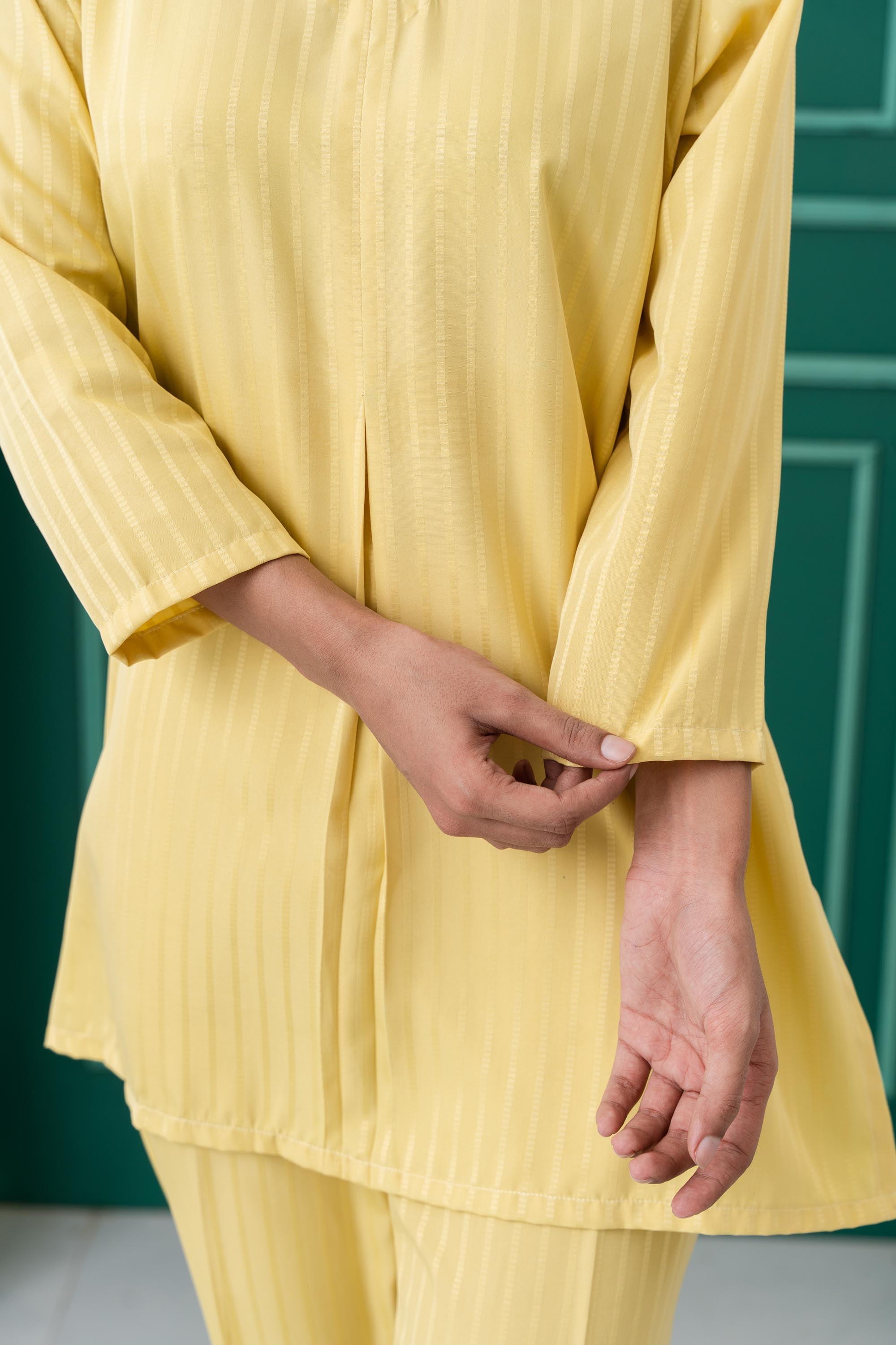 Lemon Yellow Italic Silk 3/4 Sleeve Co-Ord Set