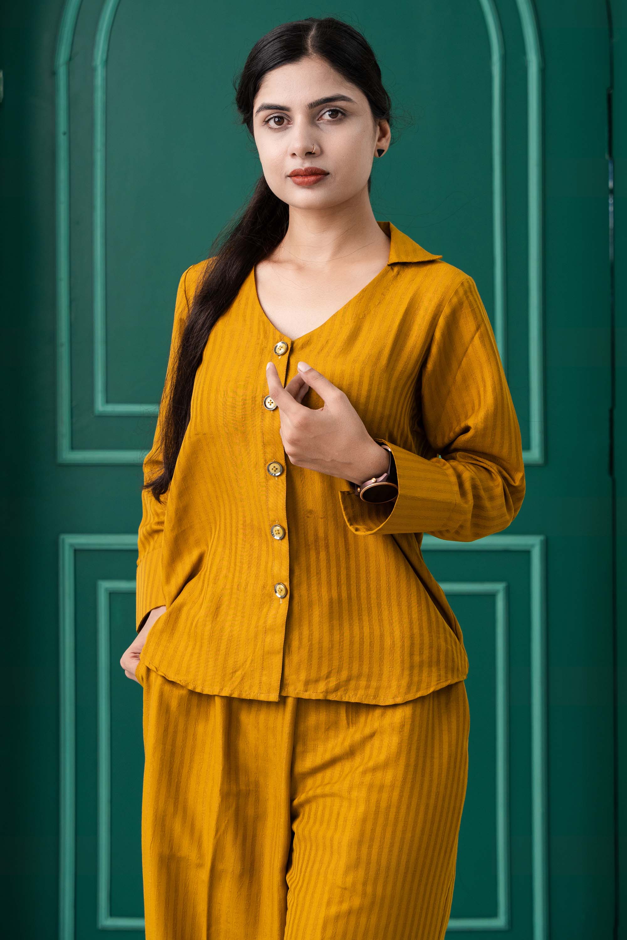 Mustard Stepesh 3/4 Sleeve Co-Ord Set