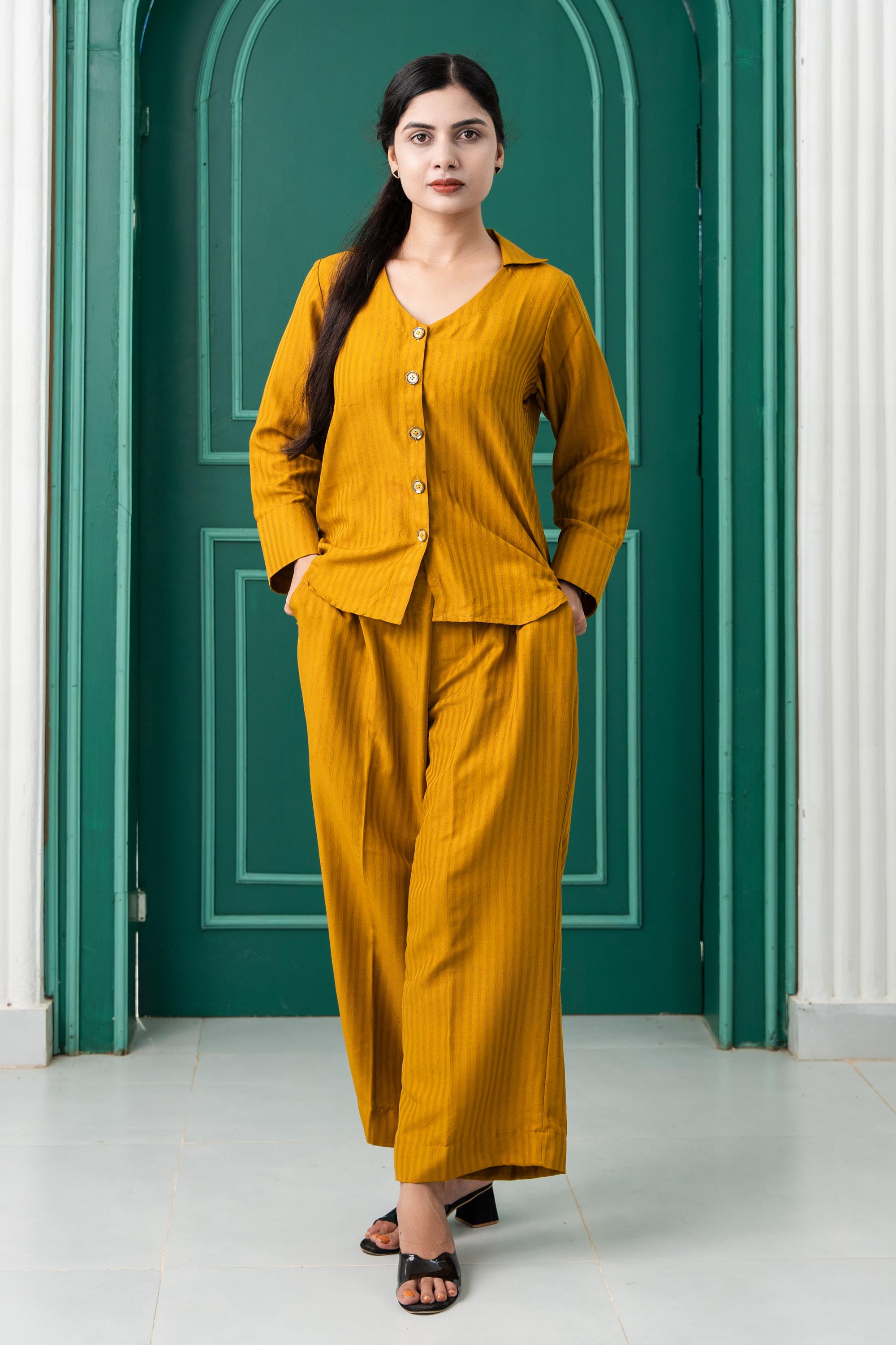 Mustard Stepesh 3/4 Sleeve Co-Ord Set