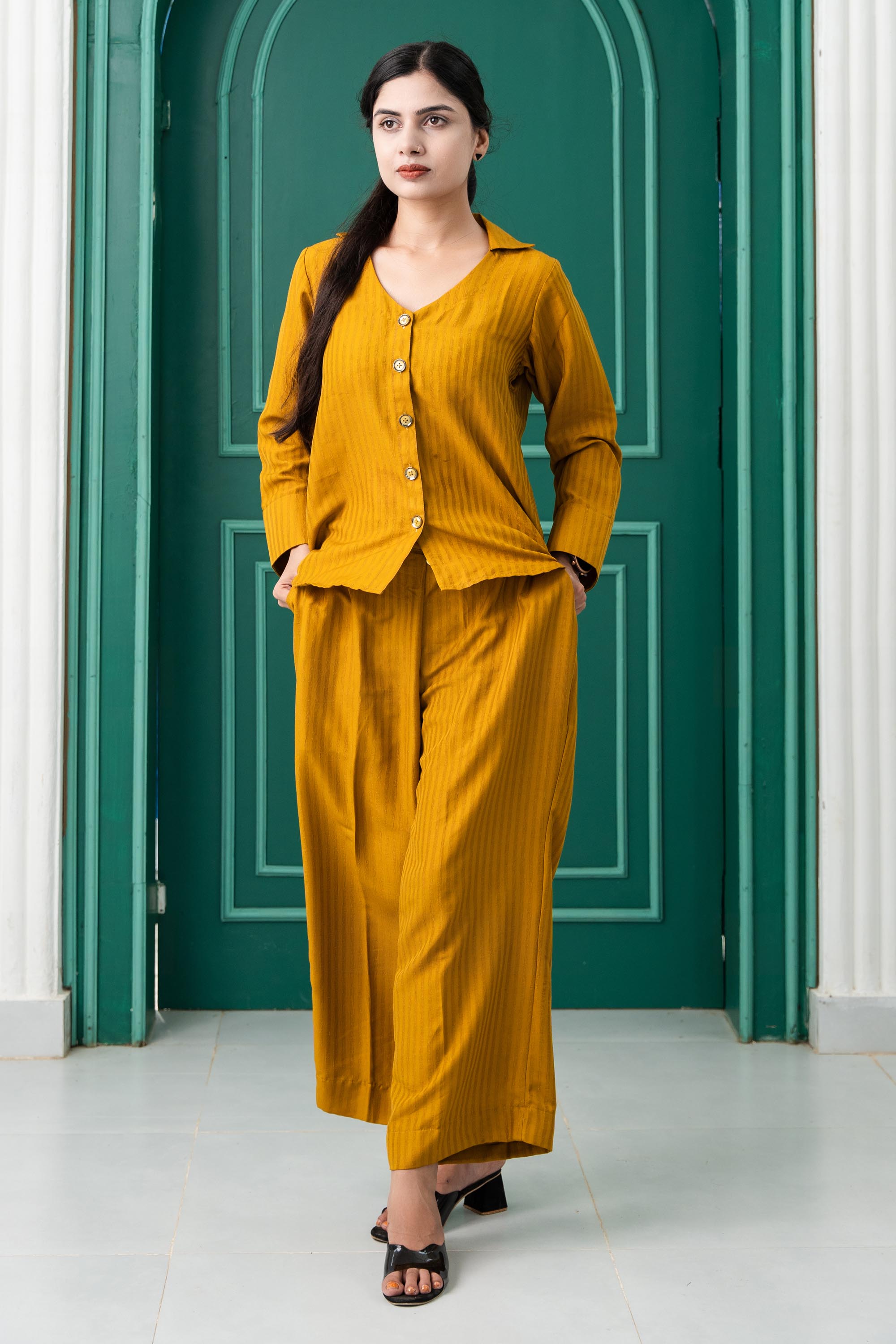 Mustard Stepesh 3/4 Sleeve Co-Ord Set