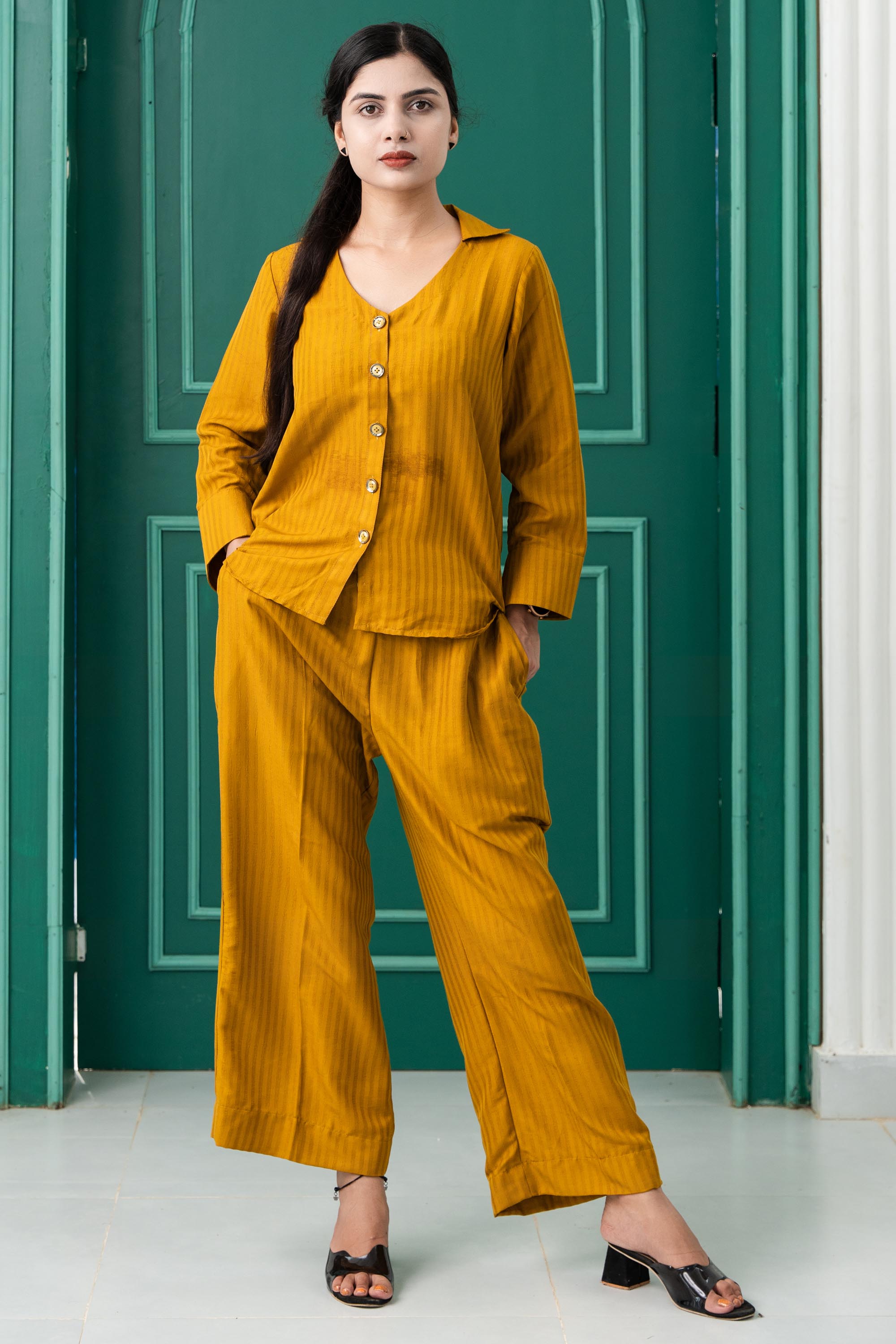 Mustard Stepesh 3/4 Sleeve Co-Ord Set