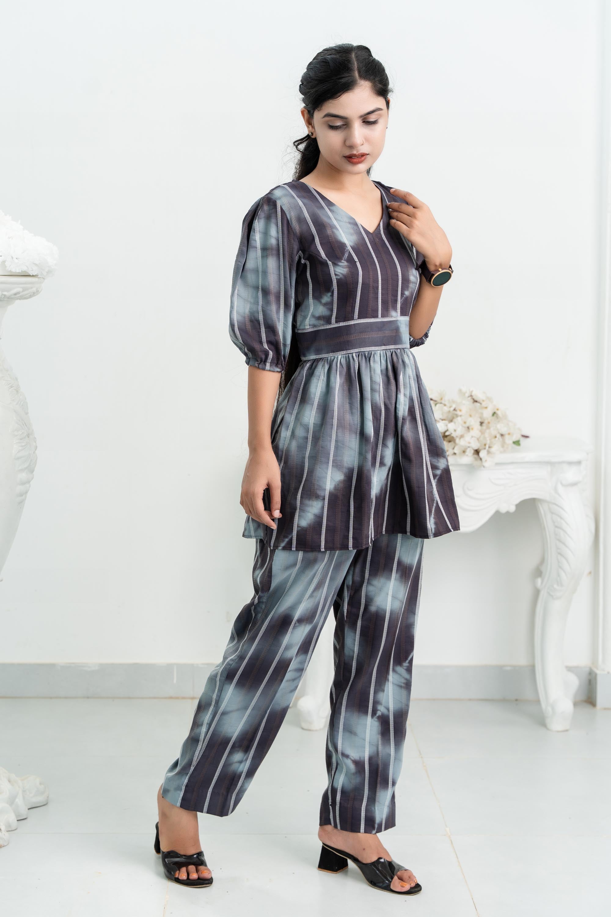 Dark Coffee Murga 3/4 Sleeve Co-Ord Set