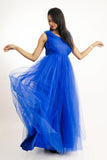 Blue Sleeveless Net Gown