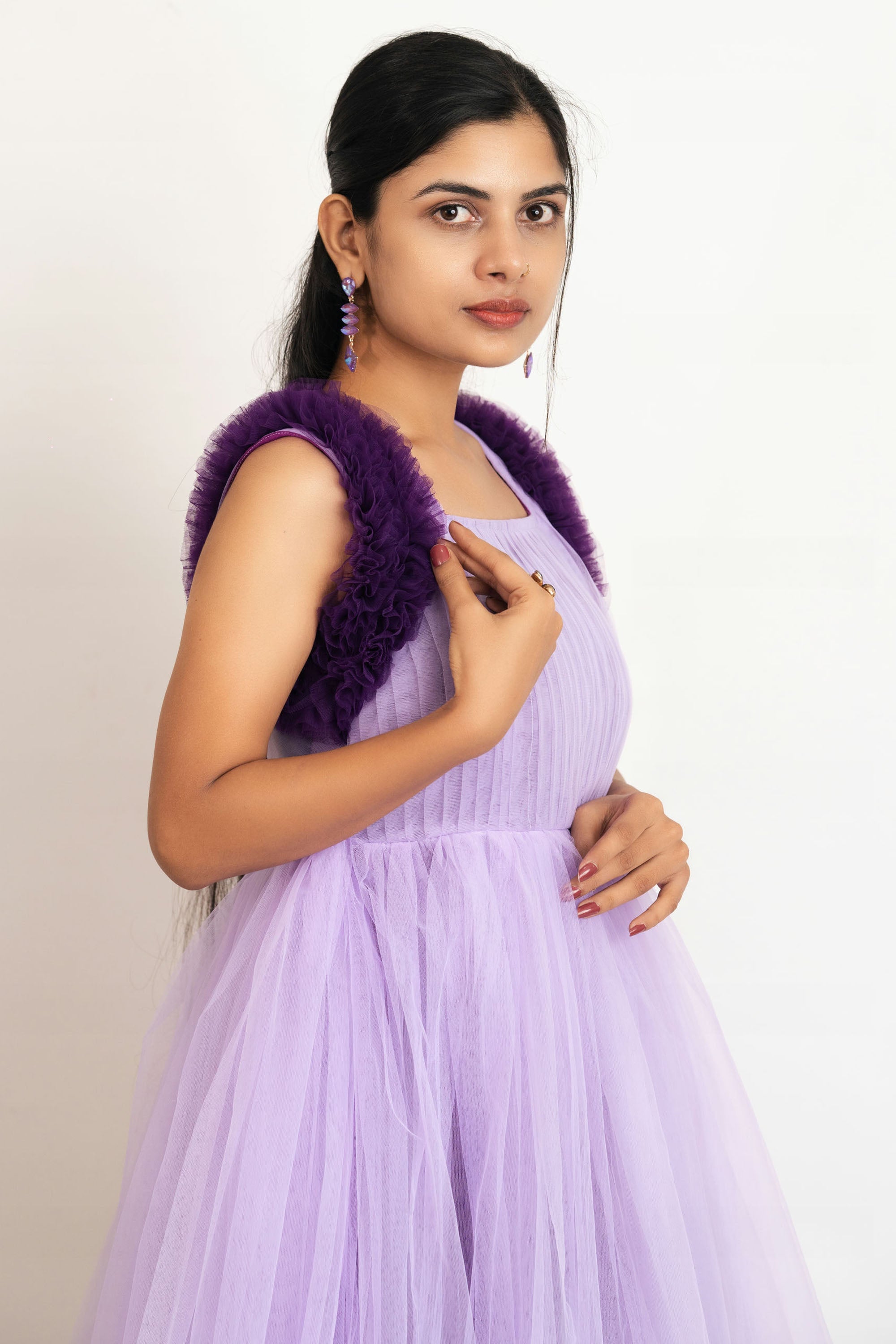 Purple Sleeveless Net Gown