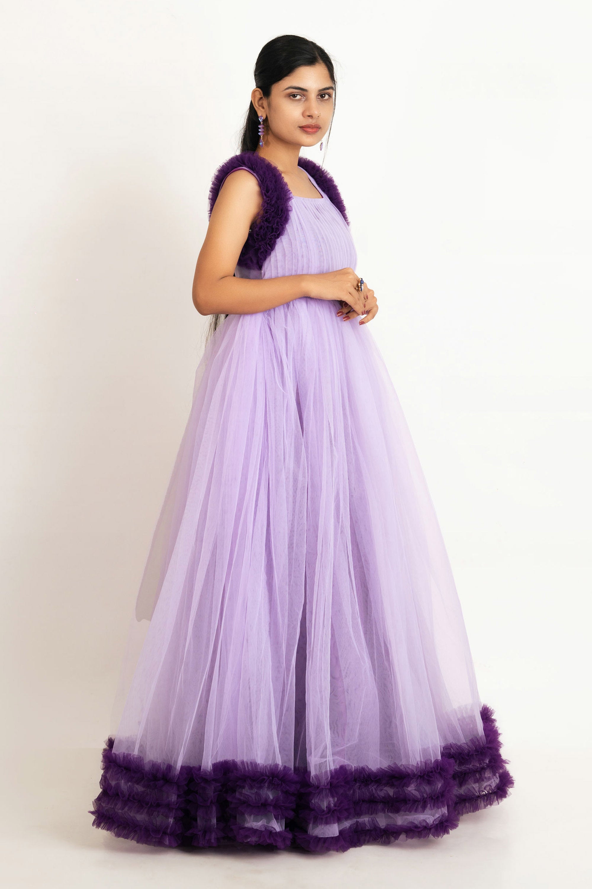 Purple Sleeveless Net Gown