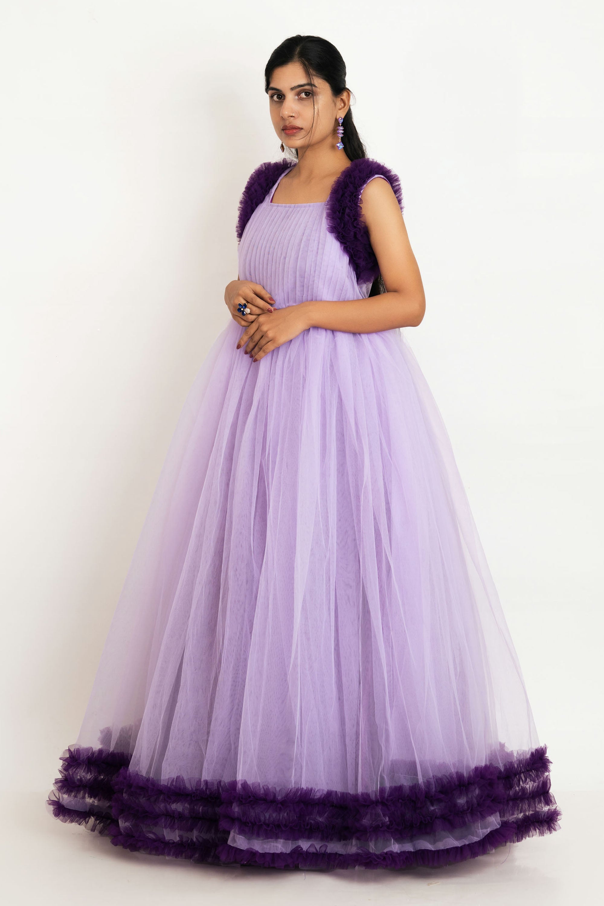 Purple Sleeveless Net Gown