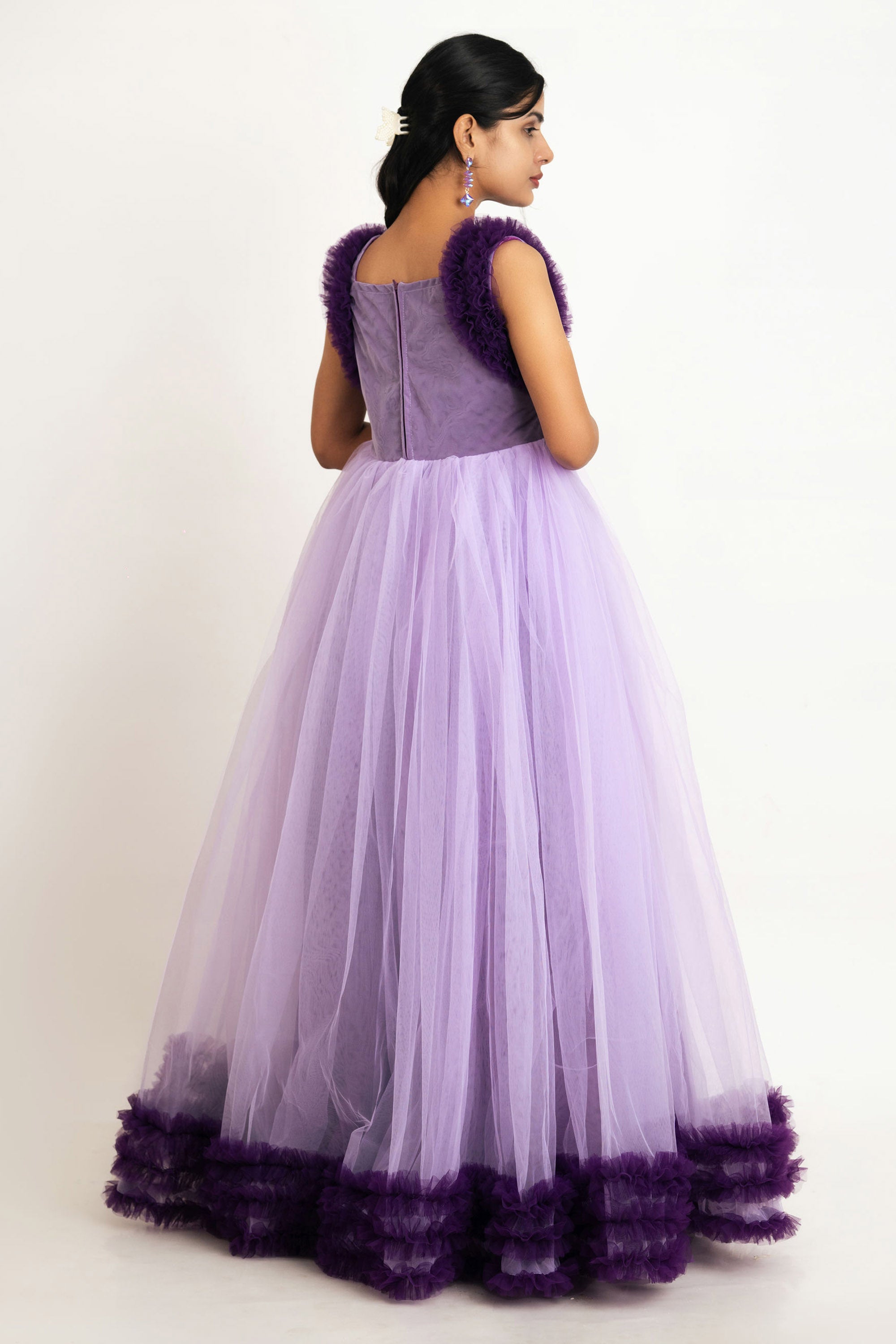 Purple Sleeveless Net Gown