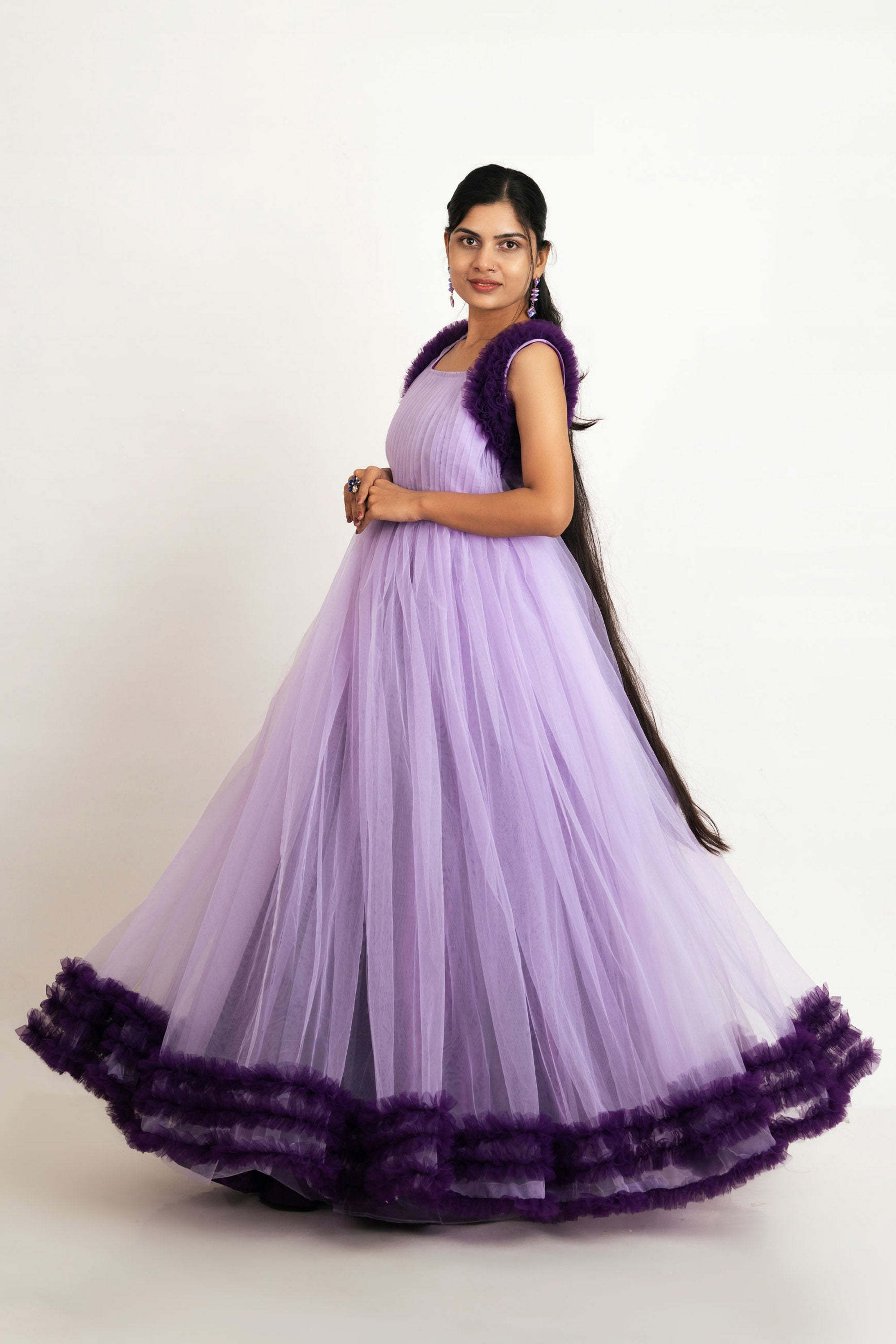 Purple Sleeveless Net Gown