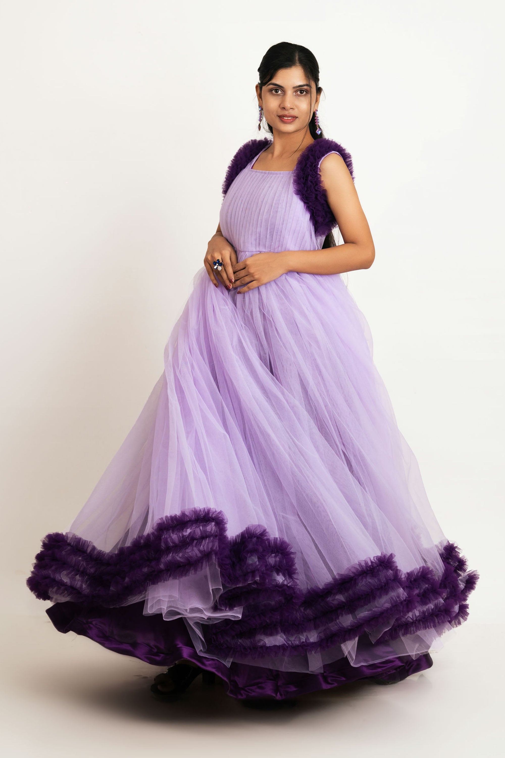 Purple Sleeveless Net Gown