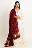 White & Red Georgette Thread Lehenga