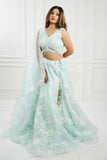 Sea Blue Organza Sleeveless Lehenga