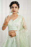 Light Green Organza Sleeveless Lehenga