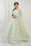 Light Green Organza Sleeveless Lehenga