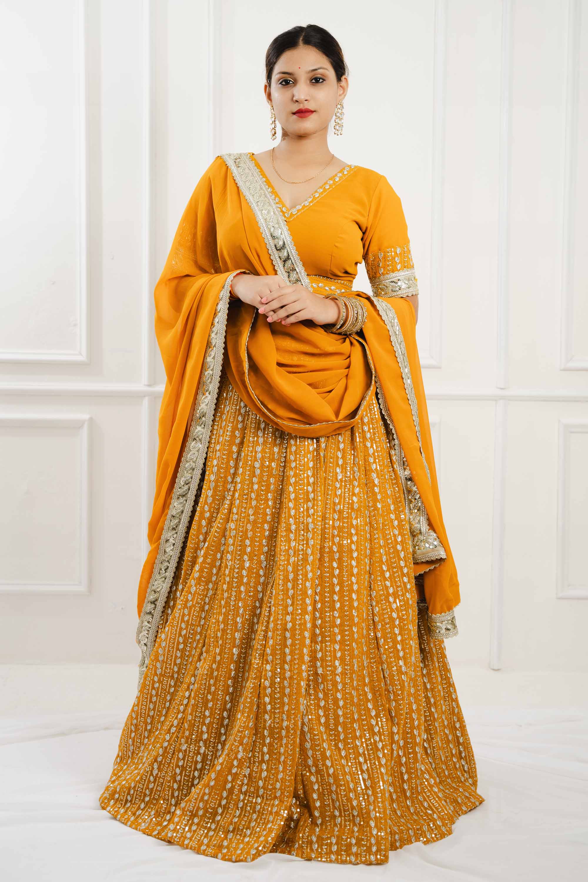 Mustard Yellow Georgette Lehenga