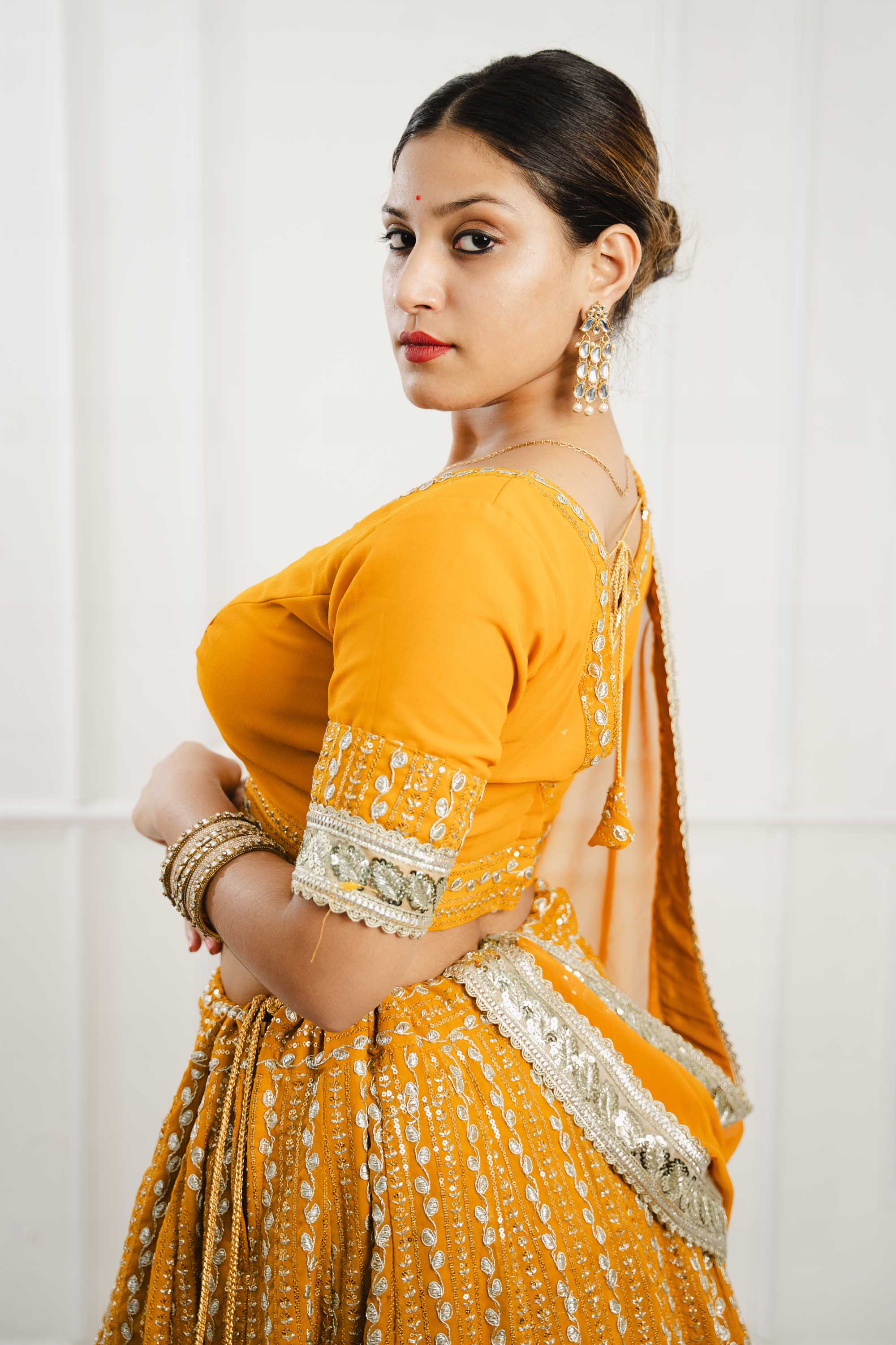 Mustard Yellow Georgette Lehenga