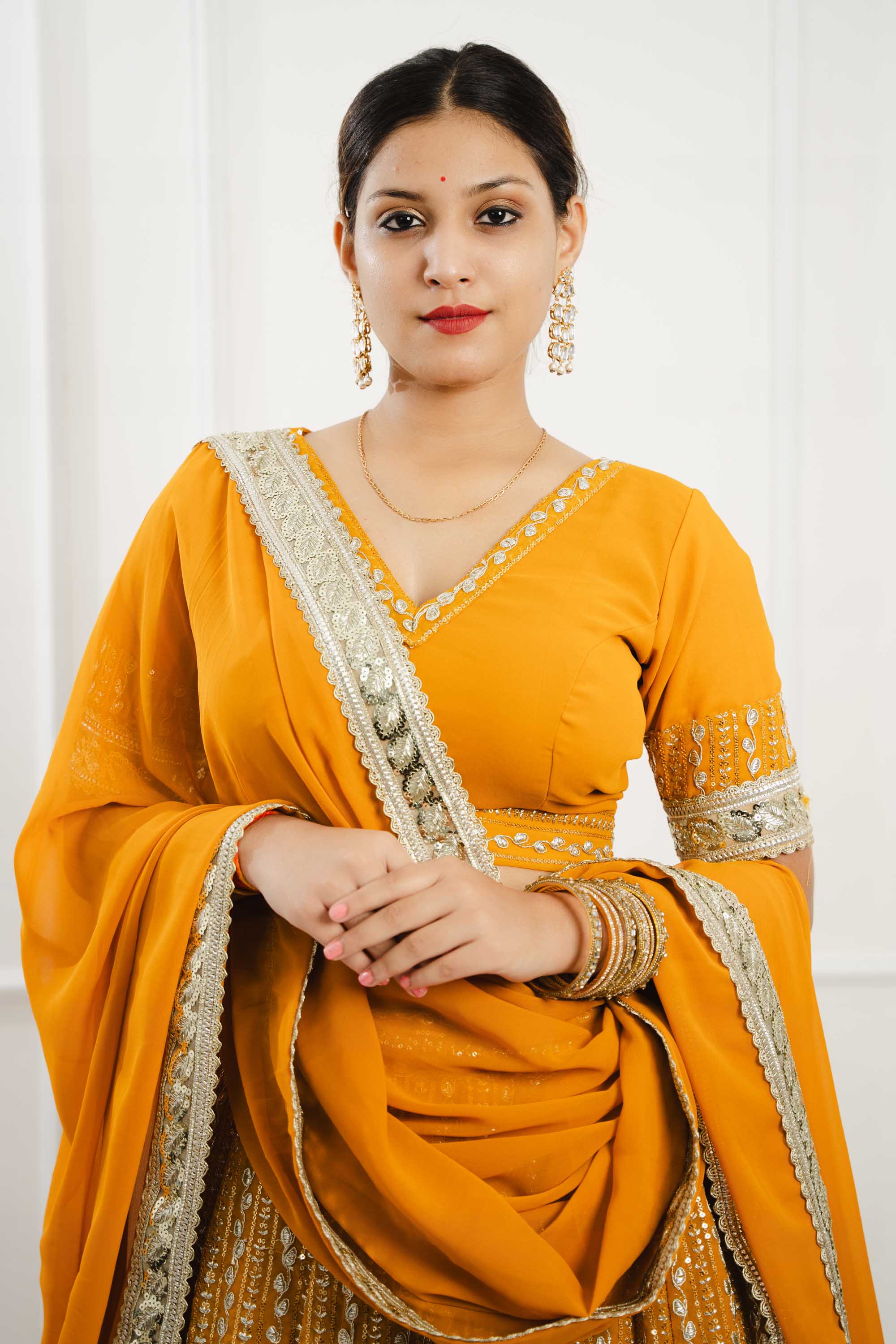 Mustard Yellow Georgette Lehenga