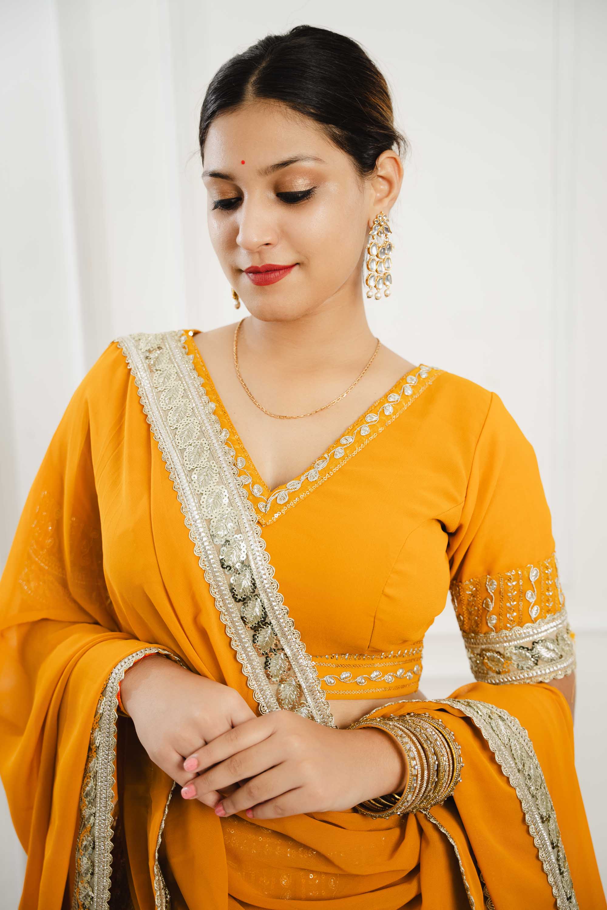 Mustard Yellow Georgette Lehenga