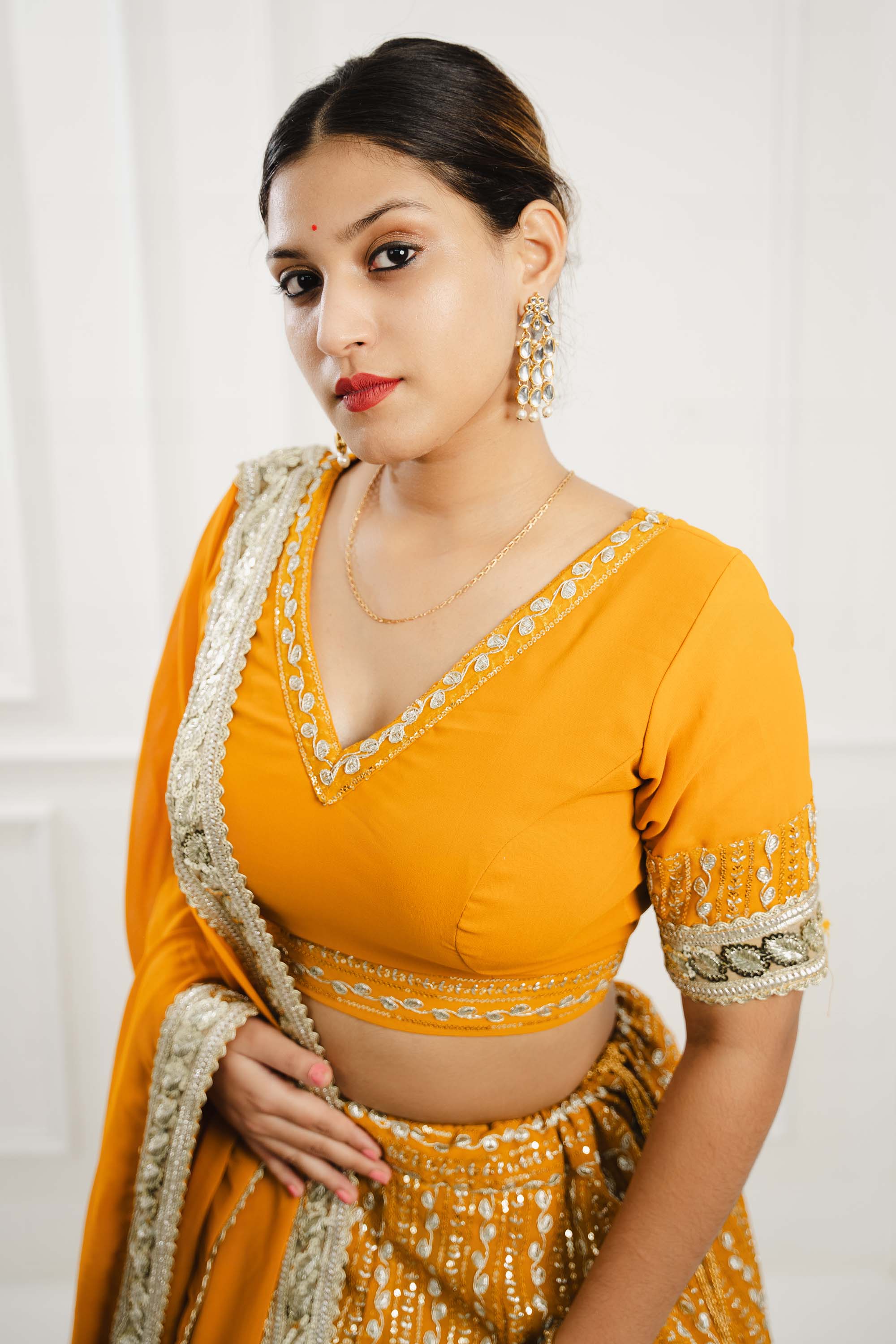 Mustard Yellow Georgette Lehenga