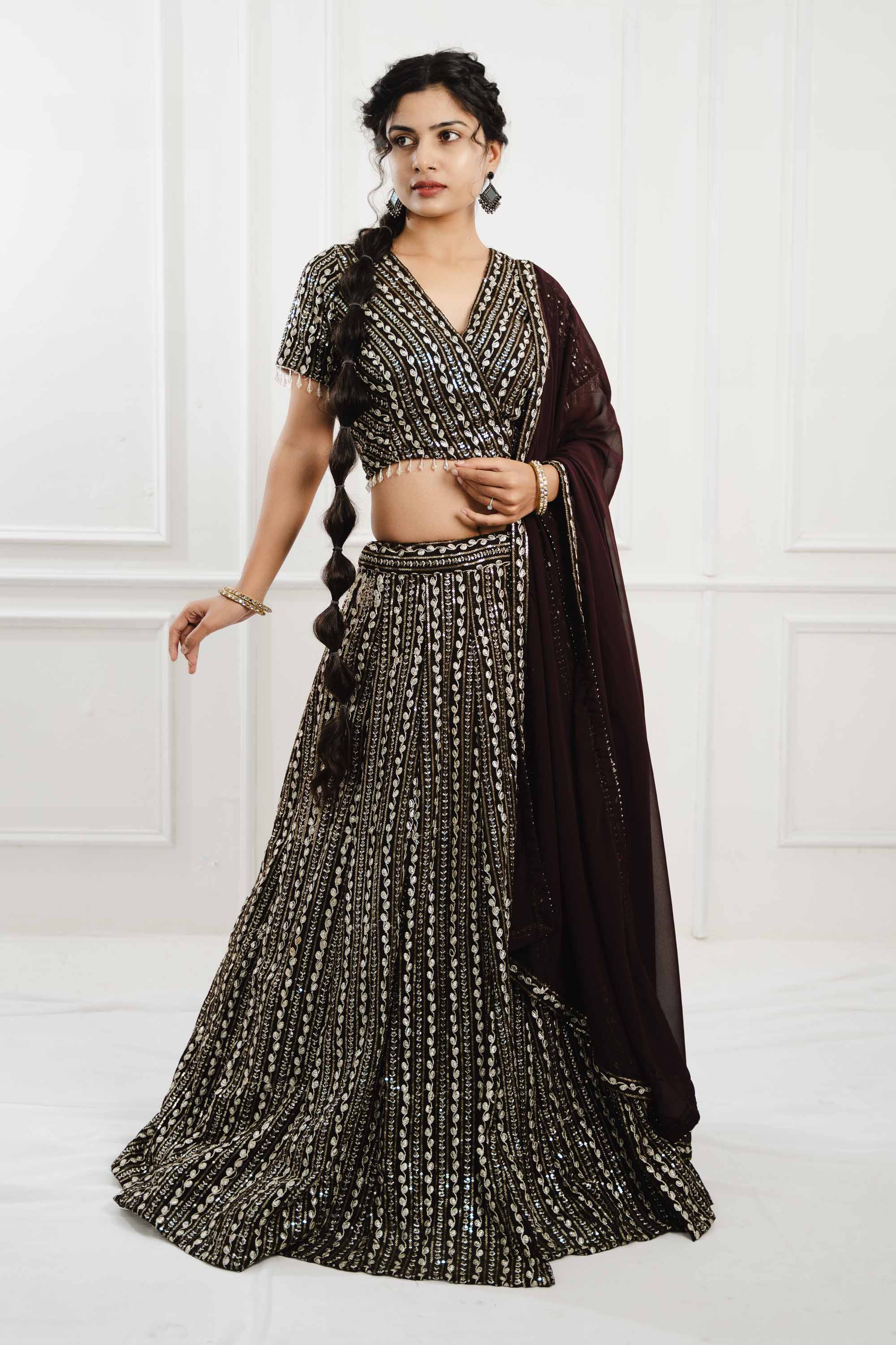 Coffee Brown Georgette Lehenga