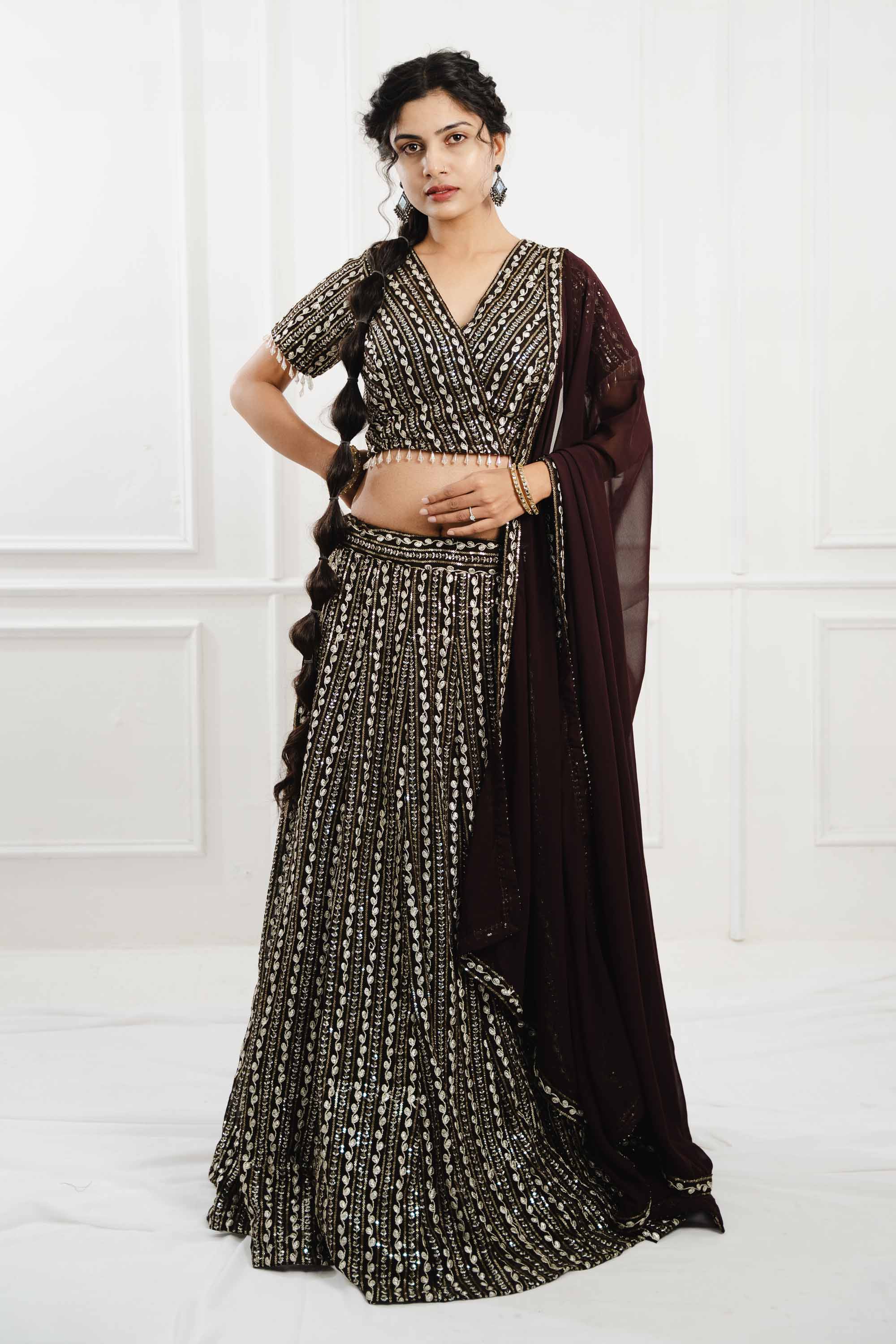 Coffee Brown Georgette Lehenga