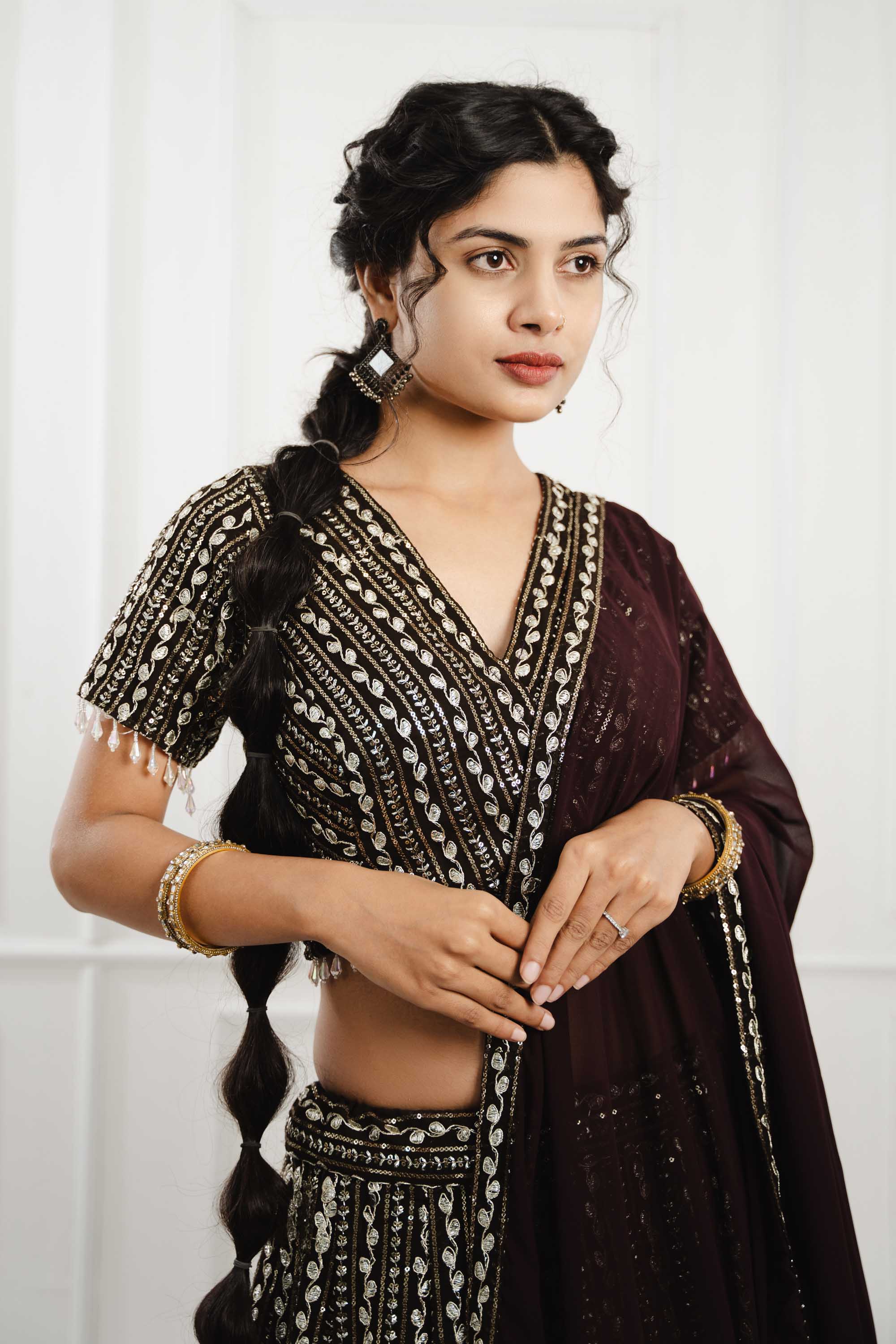 Coffee Brown Georgette Lehenga