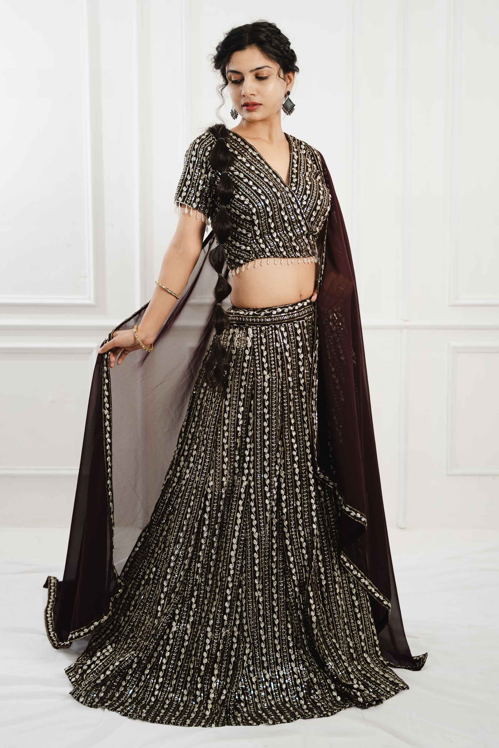 Coffee Brown Georgette Lehenga