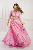 Pink Green Cotton Silk Lehenga