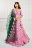 Pink Green Cotton Silk Lehenga