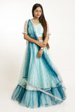 Aqua Green V Neck Net Lehenga