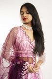 Pink Full Sleeves Net Lehenga with Tassels