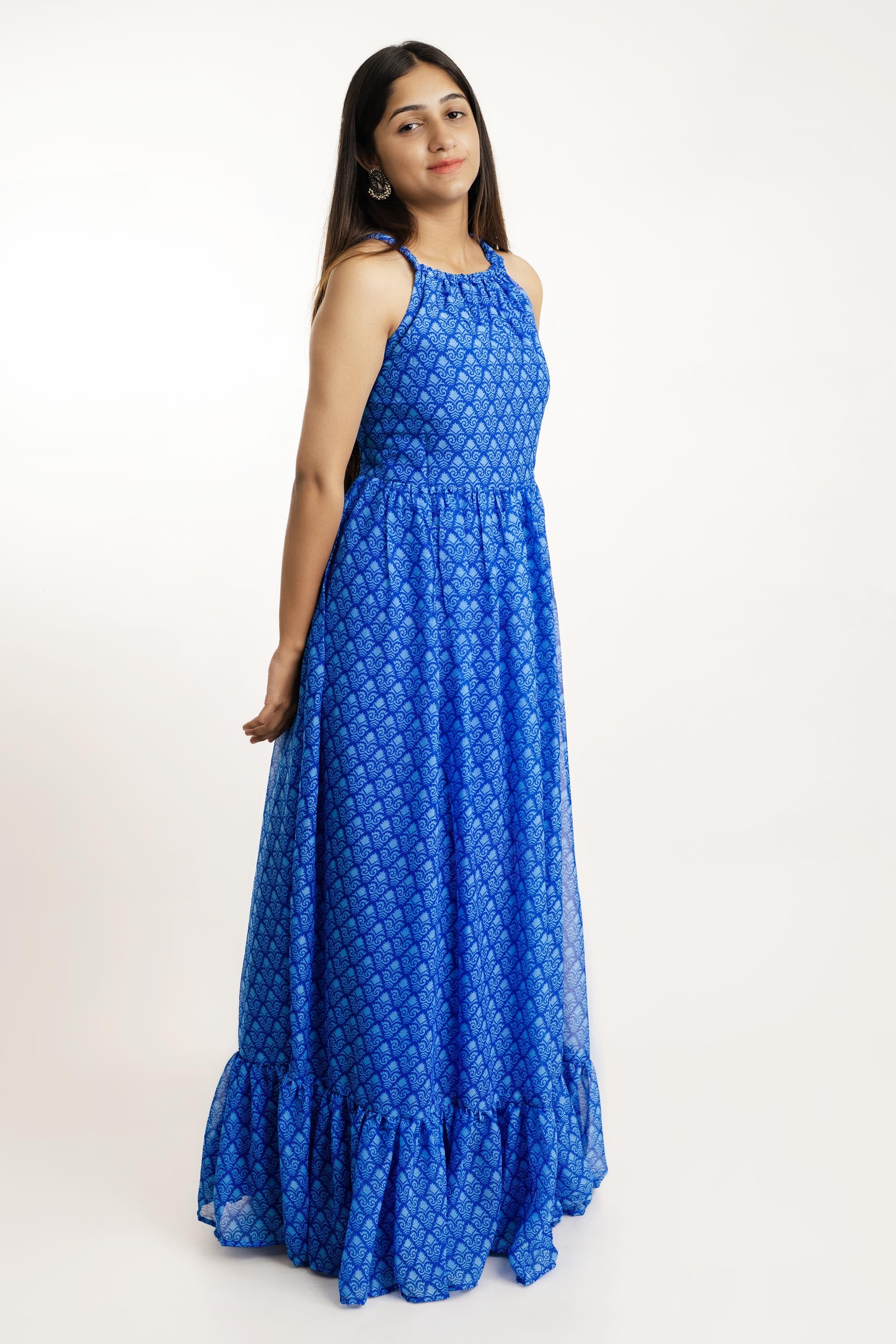 Blue Sleeveless Georgette Maxi Dress