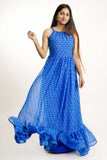 Blue Sleeveless Georgette Maxi Dress