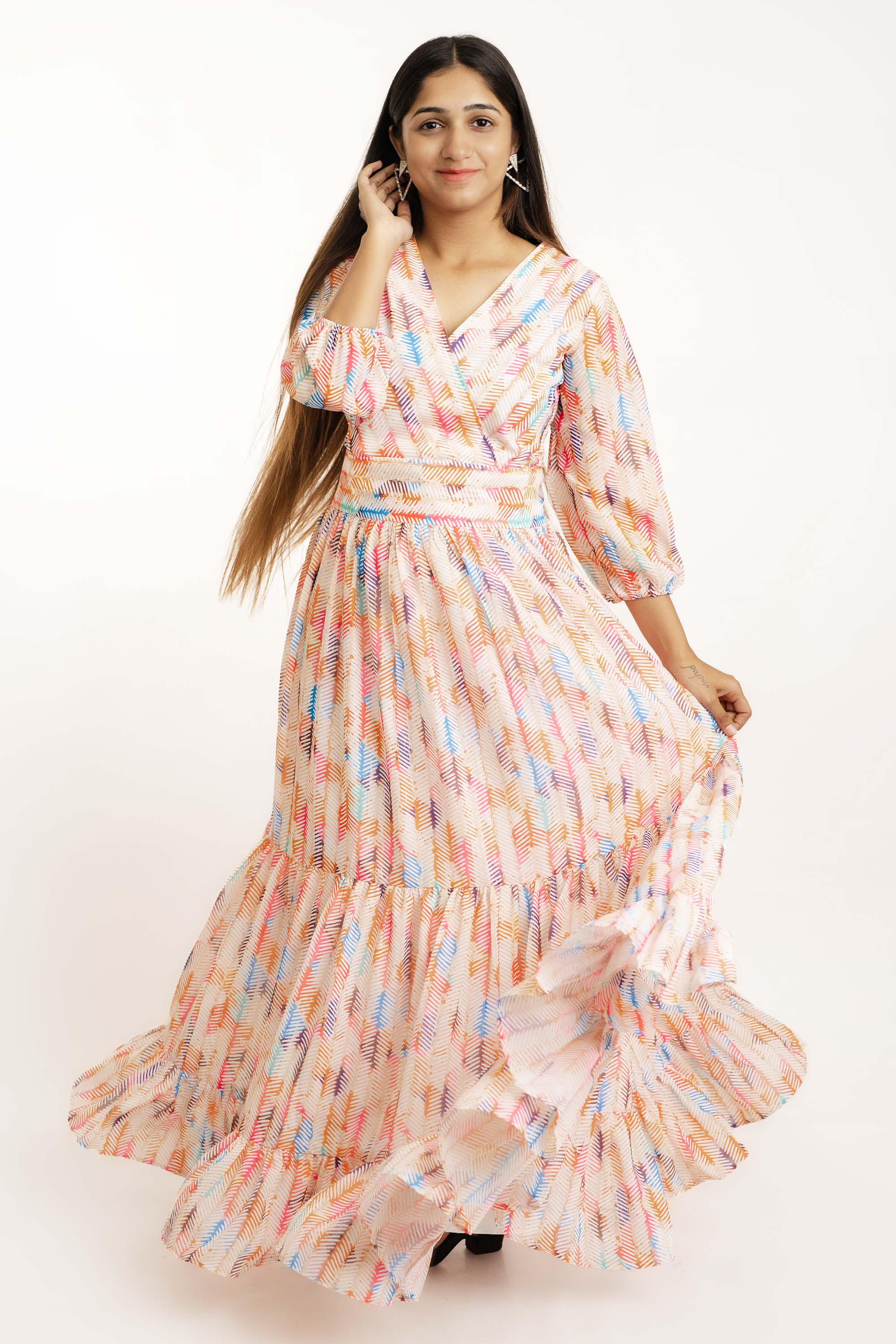 Multicolour Printed Georgette Maxi Dress