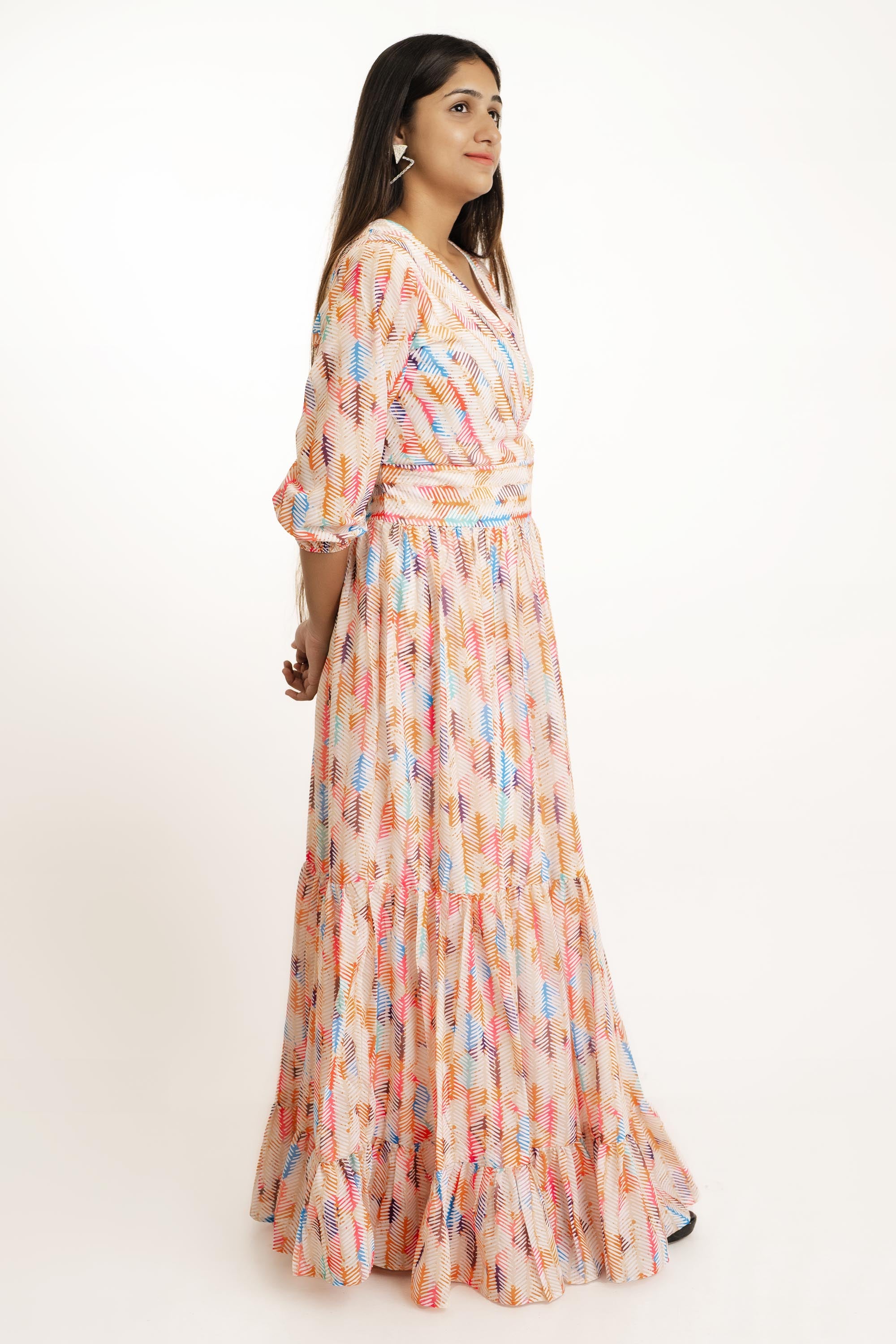 Multicolour Printed Georgette Maxi Dress