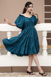 Blue Off-Shoulder PC Cotton Short Dress