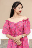 Pink Off-Shoulder PC Cotton Short Dress