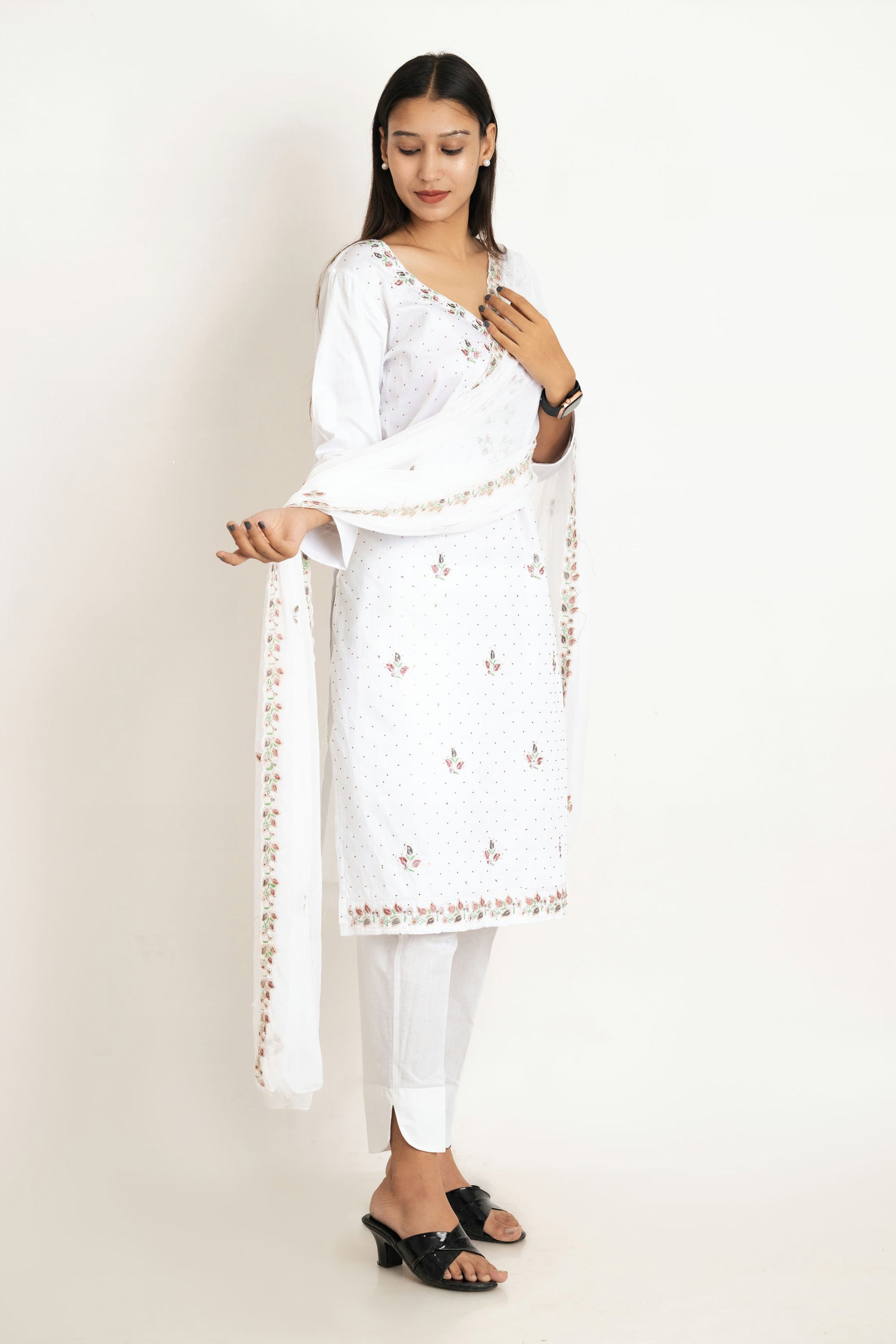 White Cotton Silk Suit Set