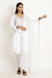 White Cotton Silk Suit Set