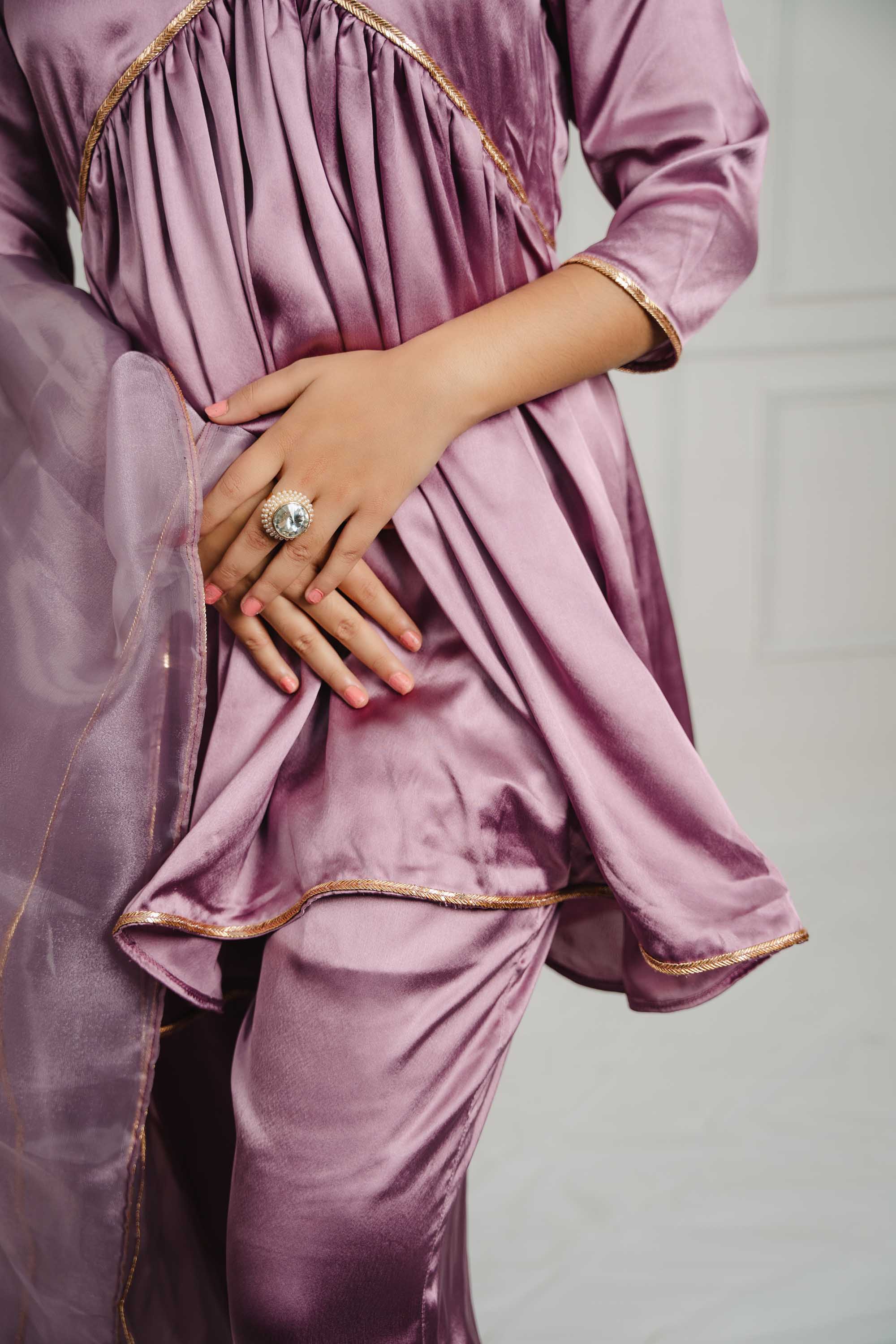 Purple Radiance Satin Silk Suit Set