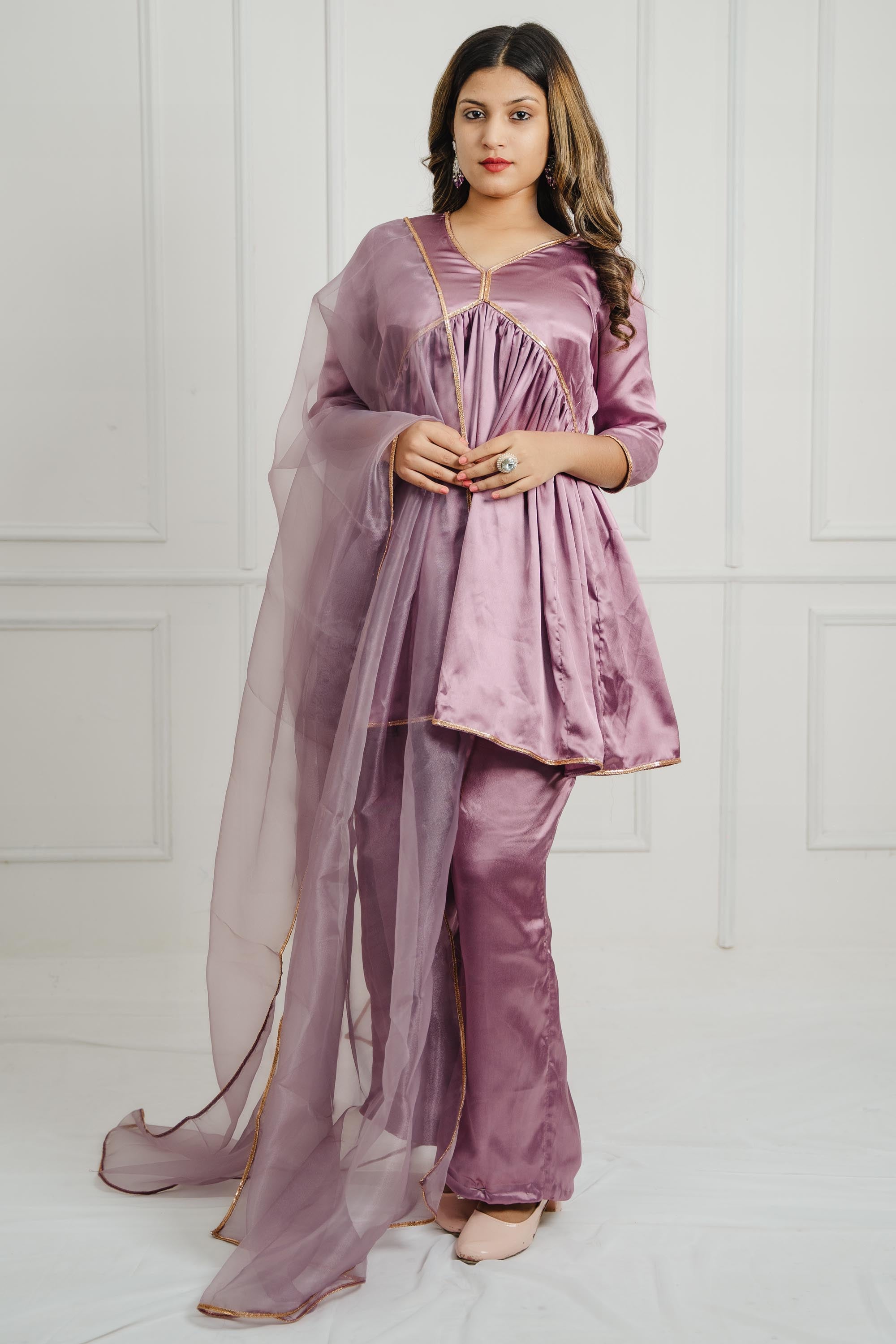 Purple Radiance Satin Silk Suit Set