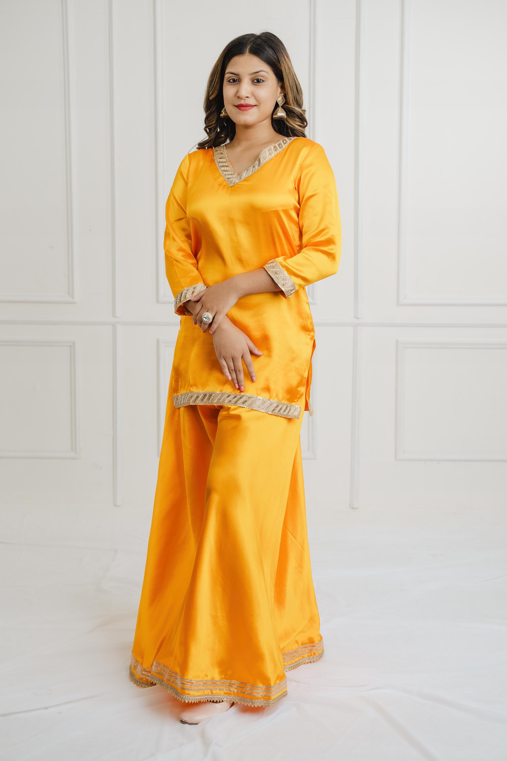 Golden Glow Satin Silk Suit Set