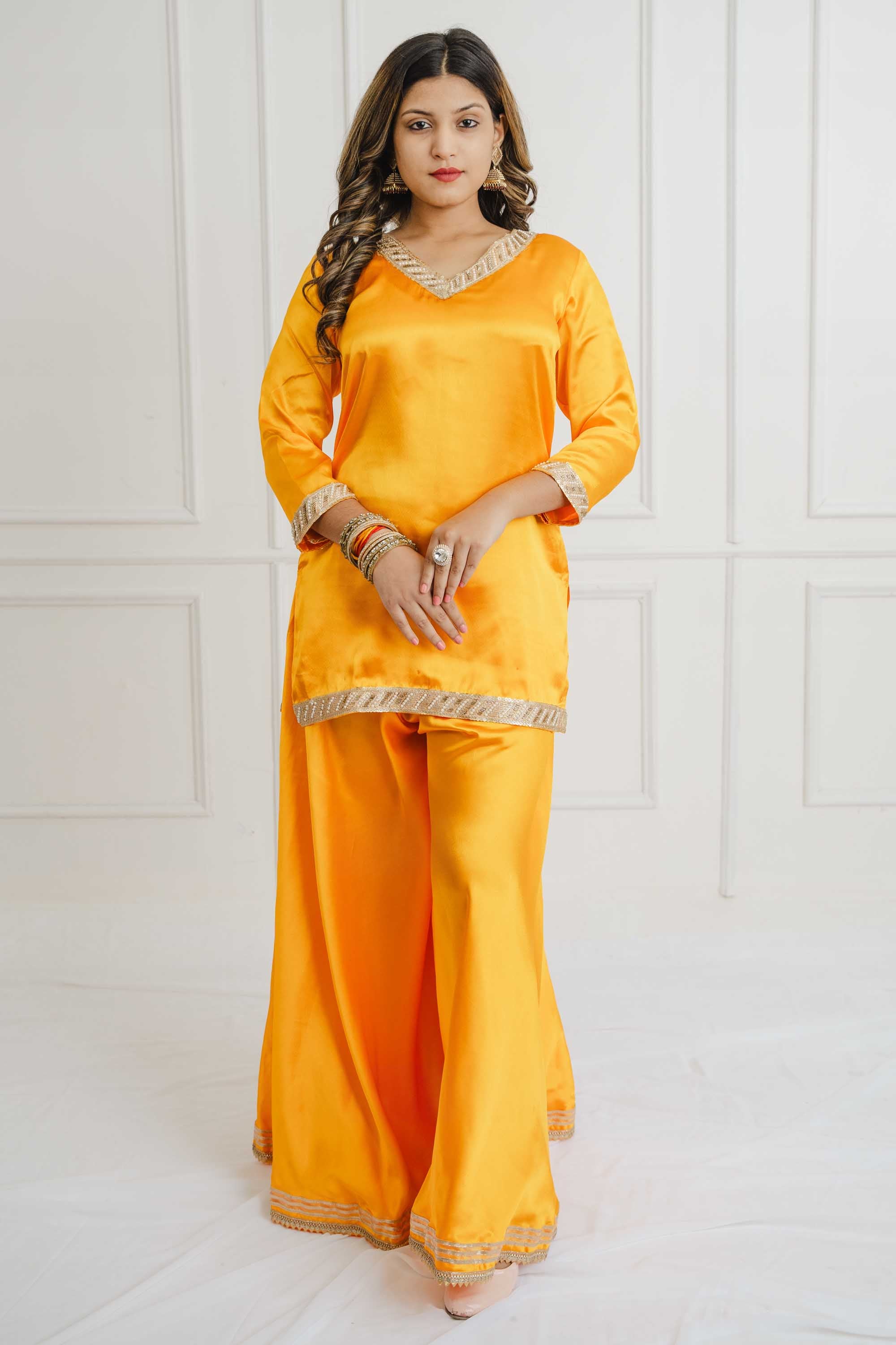 Golden Glow Satin Silk Suit Set