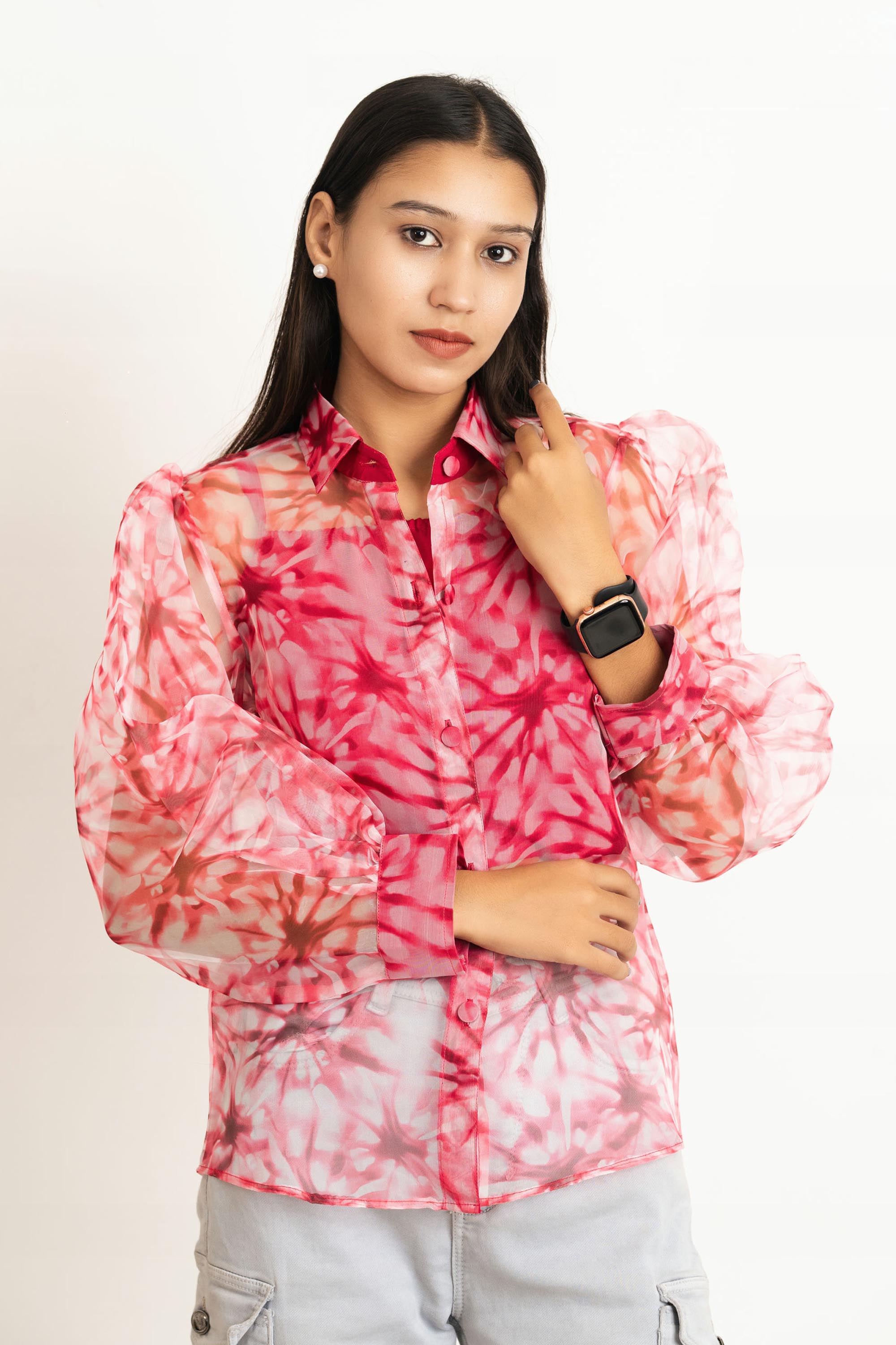 Pink Organza Shirt Top