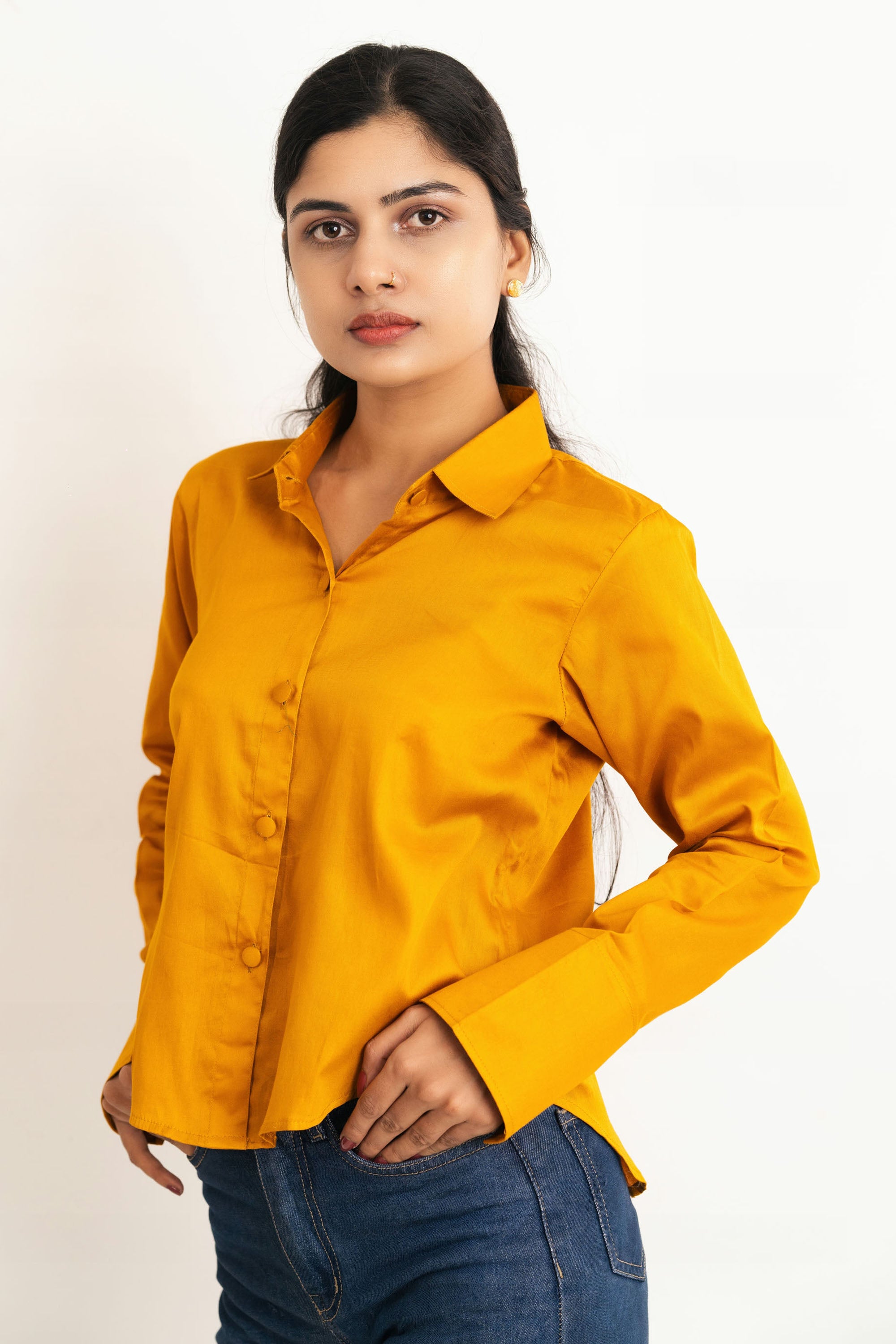 Mustard Jam Cotton Shirt Top